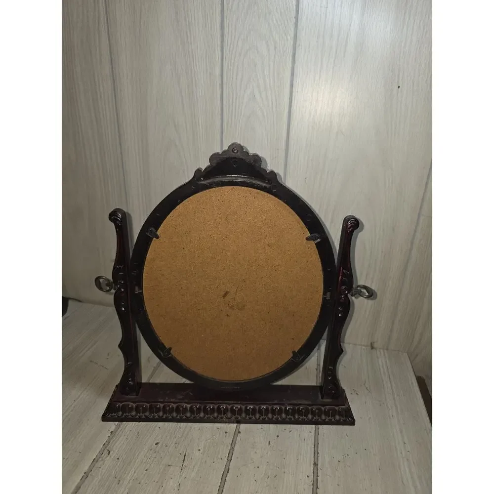 Vtg Ornate Victorian Style Oval Faux Wood Freestanding Photo Picture Frame Brown